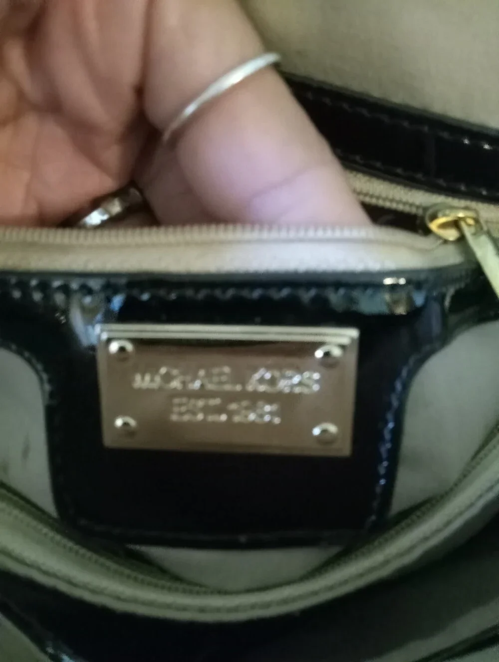 Michael Kors Black Leather/Patent Trim Dome Satchel with Gold Logo EUC